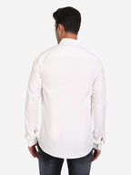 Men's Pure Cotton Mandarin Collar Casual Shirt in White by BLUE ROBED, side view
