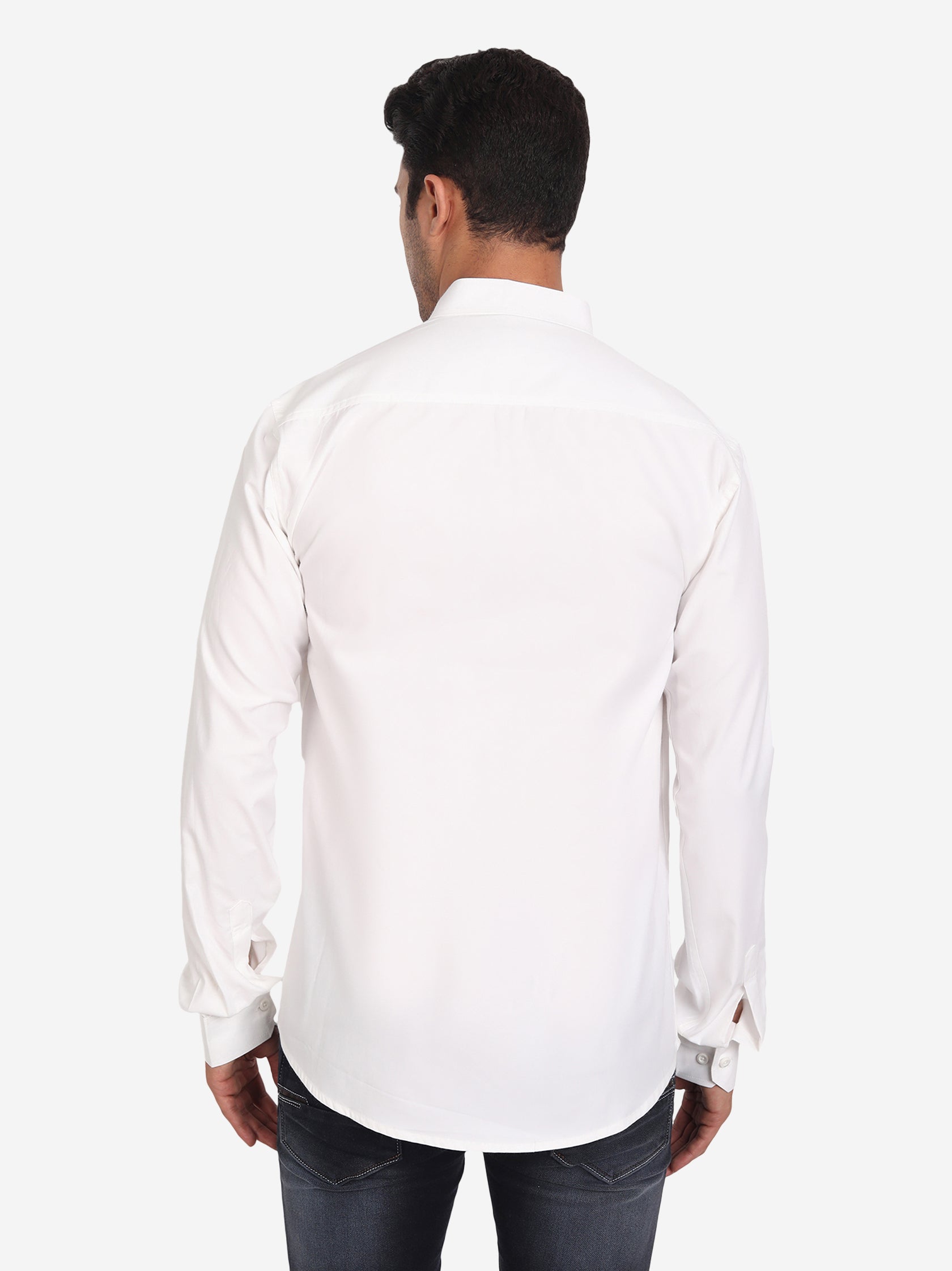 Men's Pure Cotton Mandarin Collar Casual Shirt in White by BLUE ROBED, side view