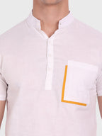 BLUE ROBED men's Casual Half Sleeve Slim Fit Kurta in White view 34