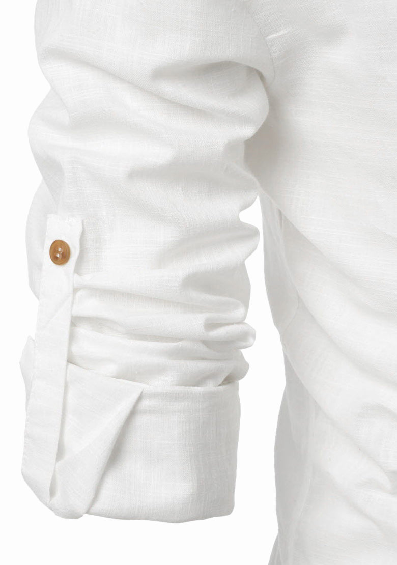 BLUE ROBED men's Casual Slim Fit Full Sleeve Pocket Contrast Kurta in White view 69