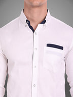 Men's Casual Full Sleeve Silver Button Shirt in White by BLUE ROBED, back view