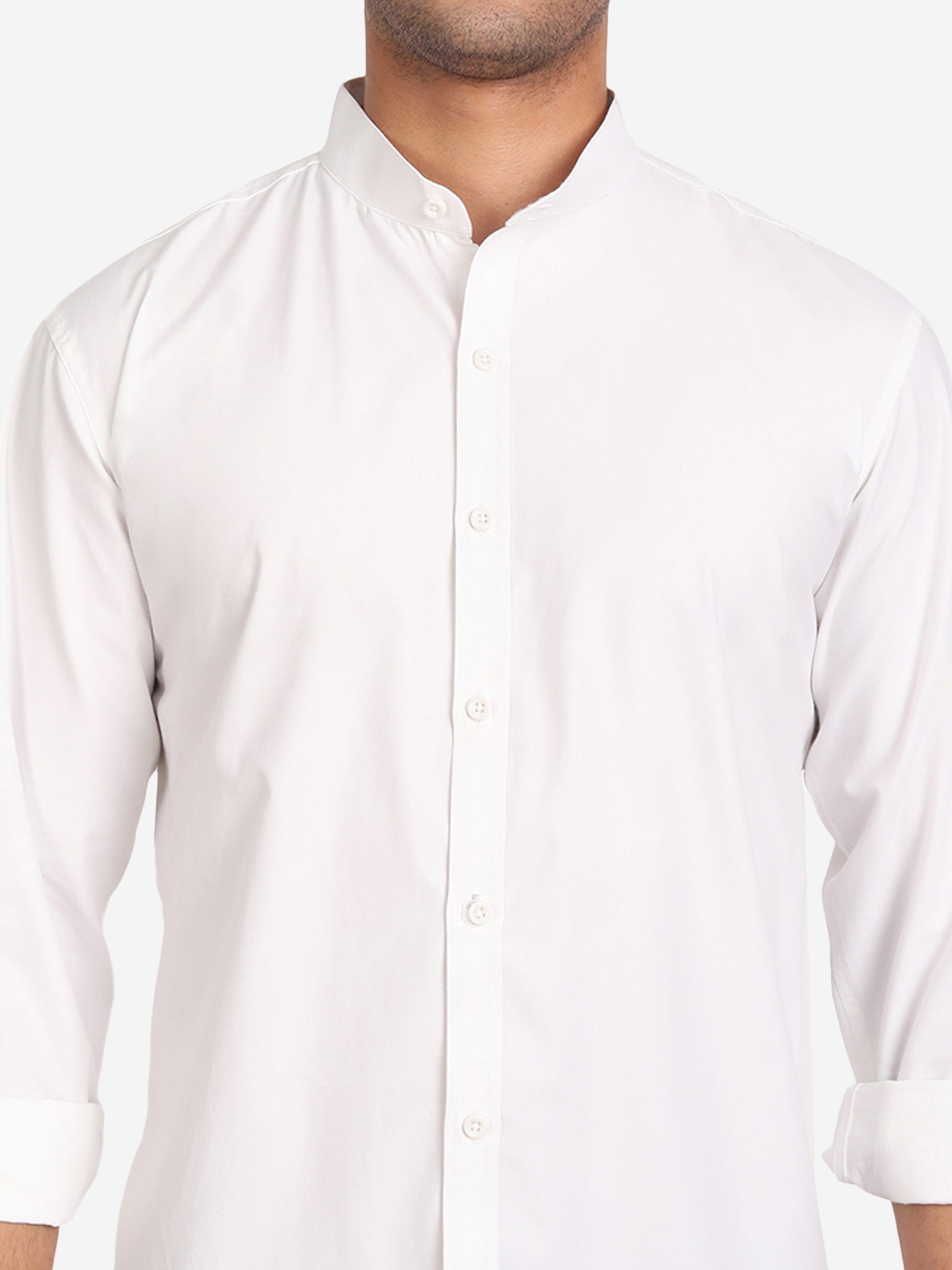 Men's Pure Cotton Mandarin Collar Casual Shirt in White by BLUE ROBED, back view