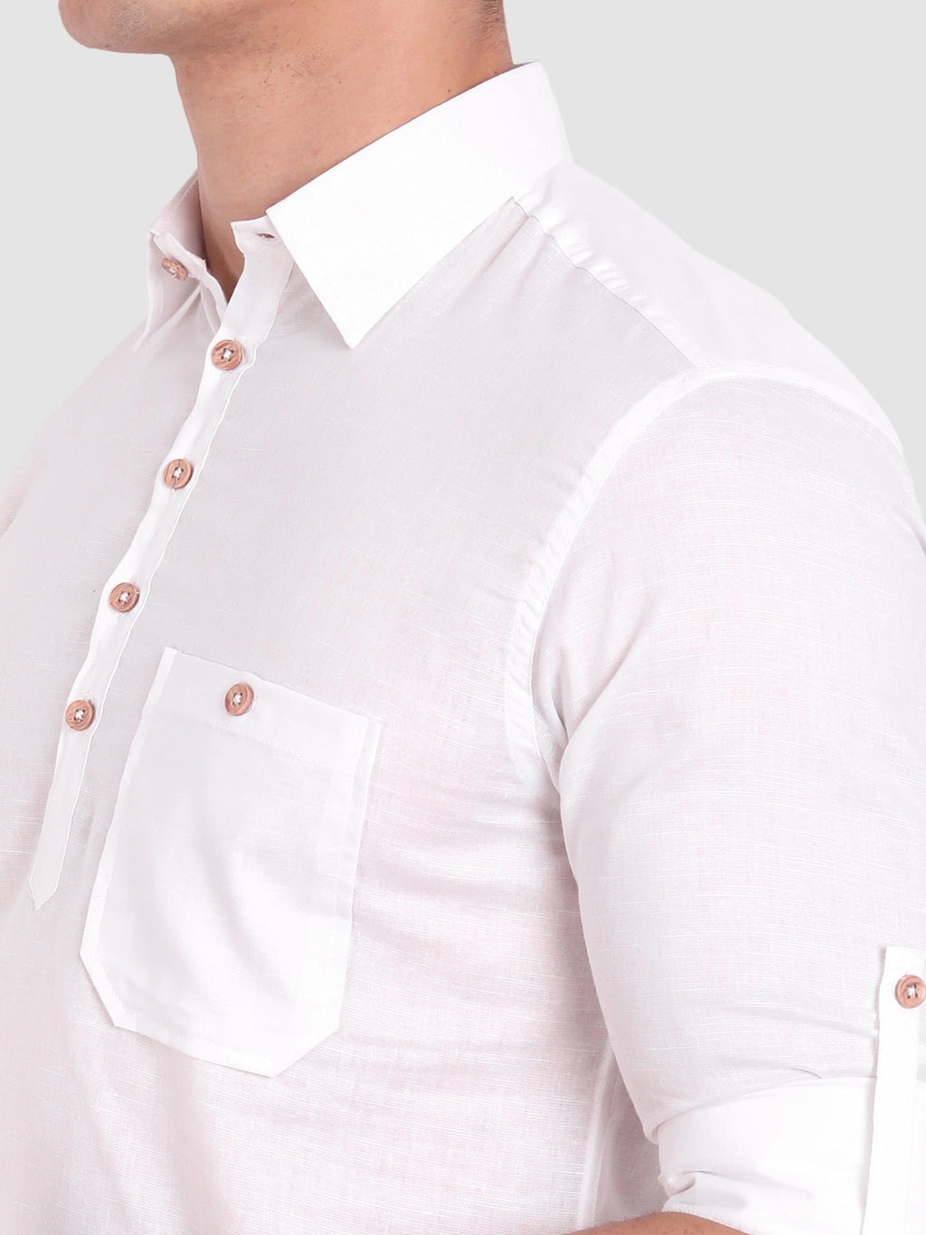 BLUE ROBED men's Full Sleeve Casual Cotton Kurta in White view 4