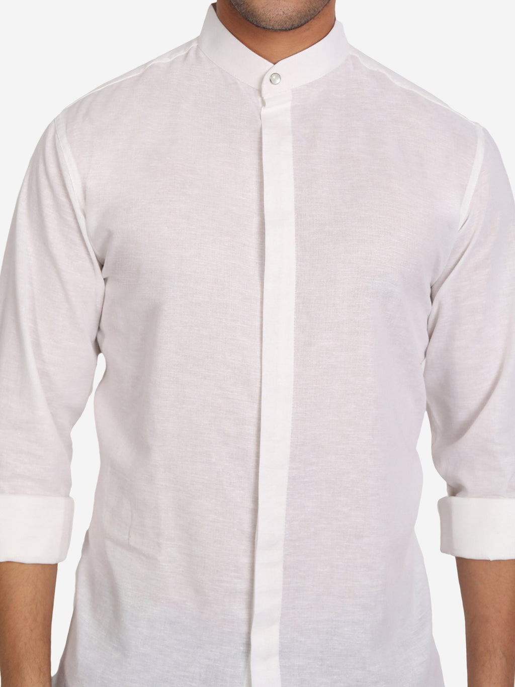 Men's Stitch Button Slim Fit Casual Shirt in White by BLUE ROBED, back view
