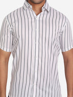 Men's Double Strip Half Sleeve Shirt in White by BLUE ROBED, back view
