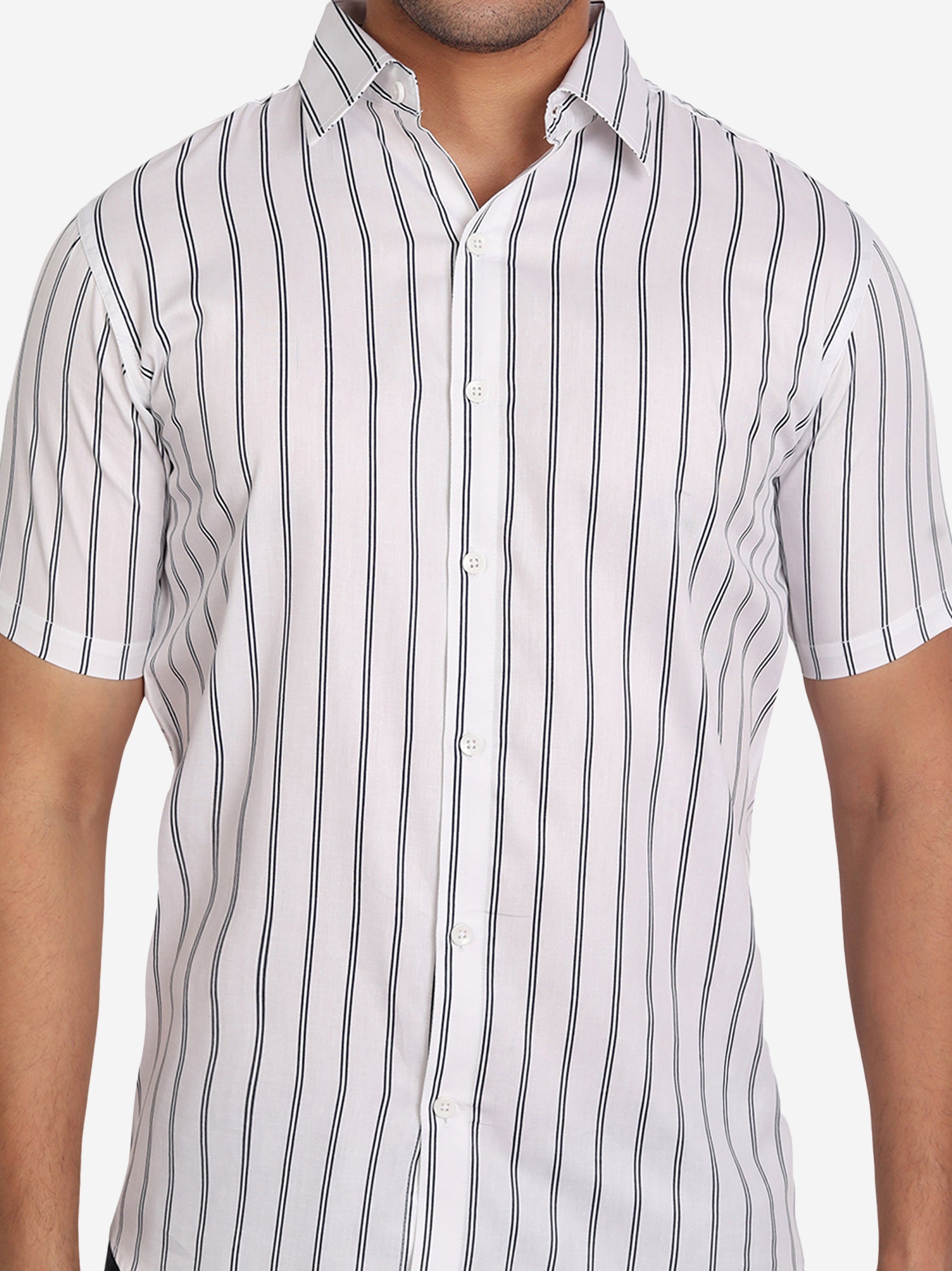 Men's Double Strip Half Sleeve Shirt in White by BLUE ROBED, back view