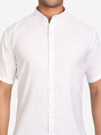 Men's Pure Cotton Mandarin Collar Casual Half Sleeve Shirt in White by BLUE ROBED, back view