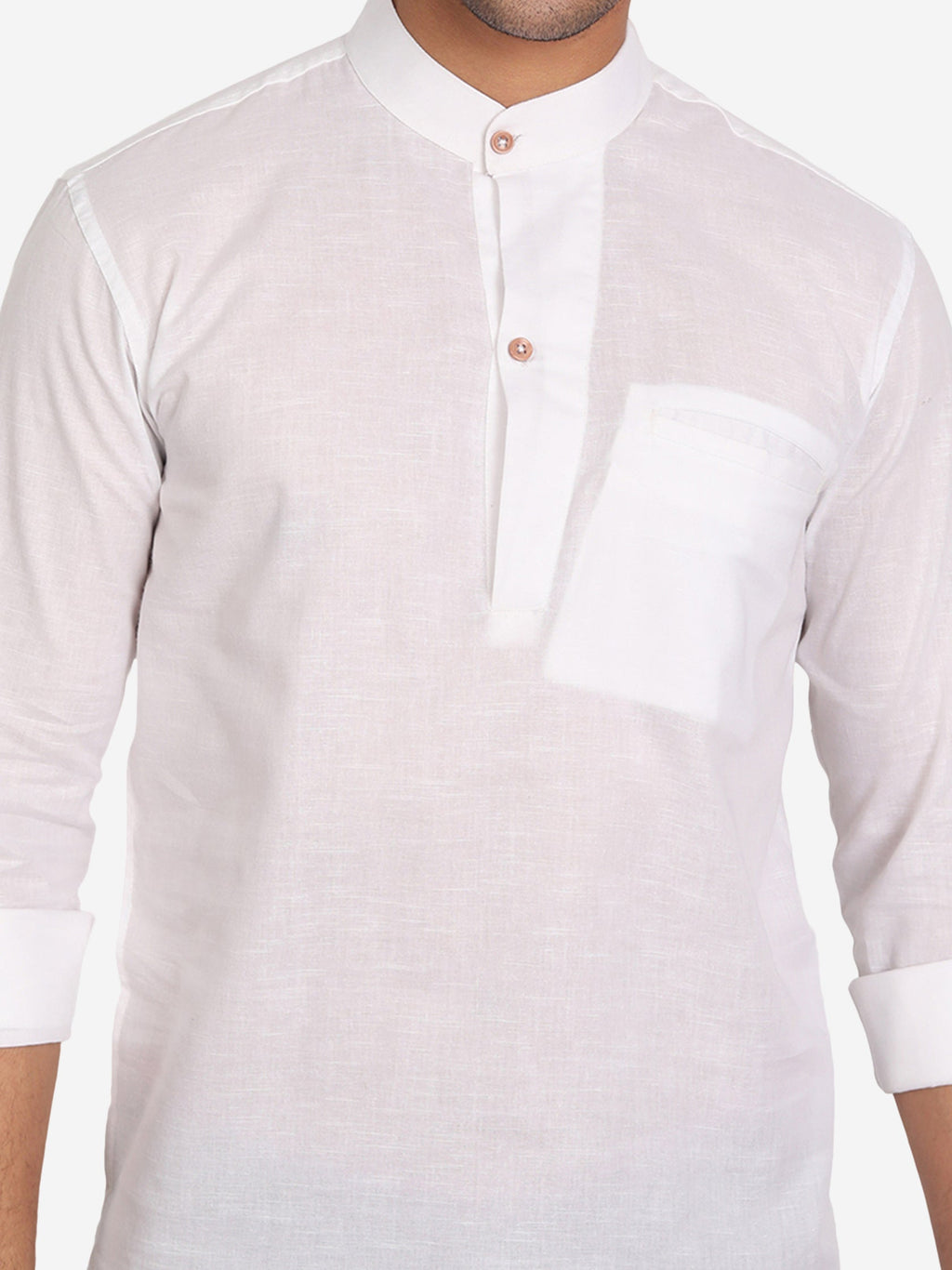 BLUE ROBED Men Pure Cotton Broad Placket Short Kurta in White view 10