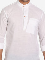 BLUE ROBED Men Pure Cotton Broad Placket Short Kurta in White view 10