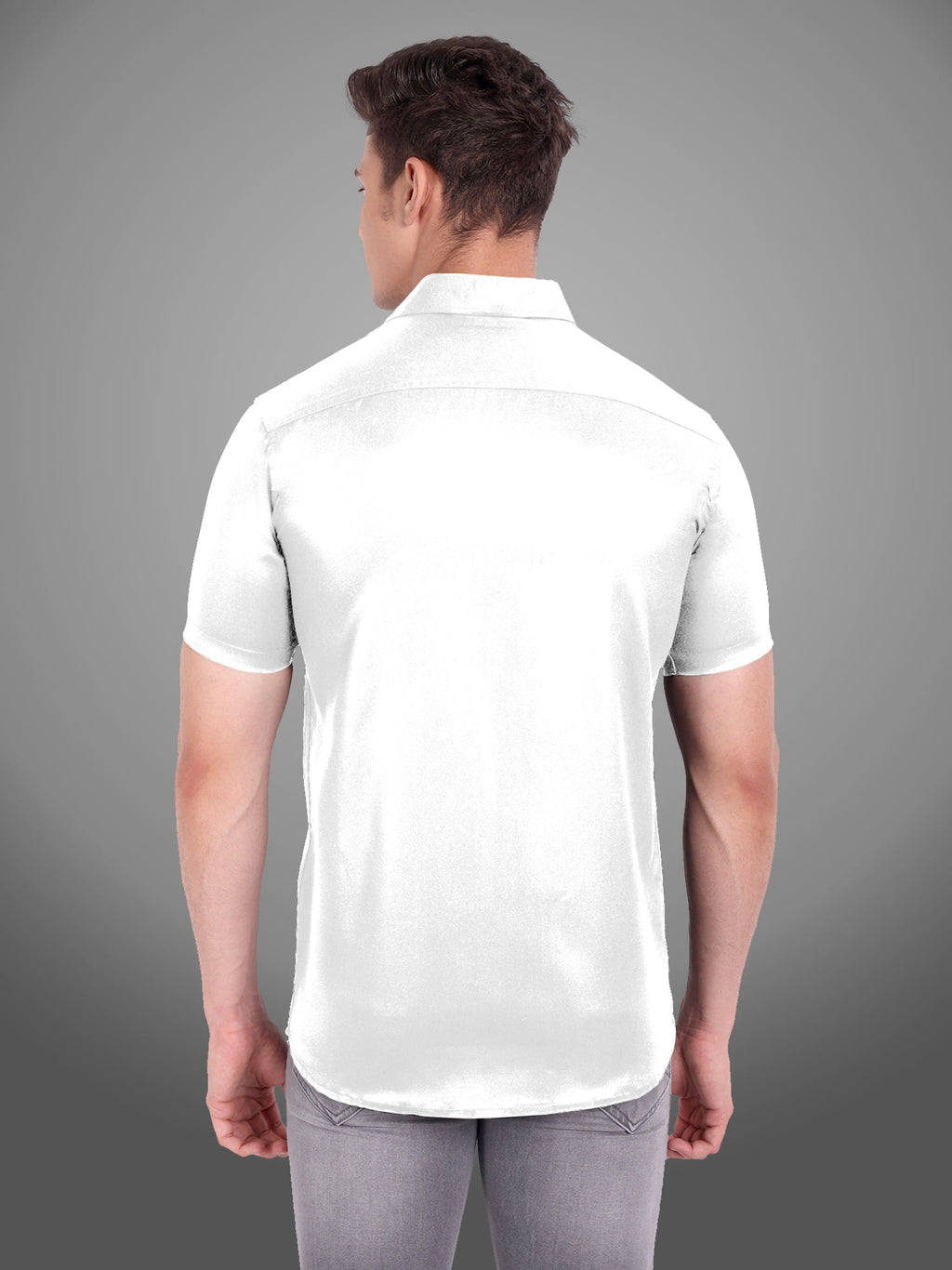 Men's Casual Half Sleeve Silver Button Shirt in Black by BLUE ROBED, fabric detail