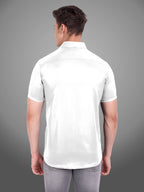 Men's Casual Half Sleeve Silver Button Shirt in Black by BLUE ROBED, fabric detail