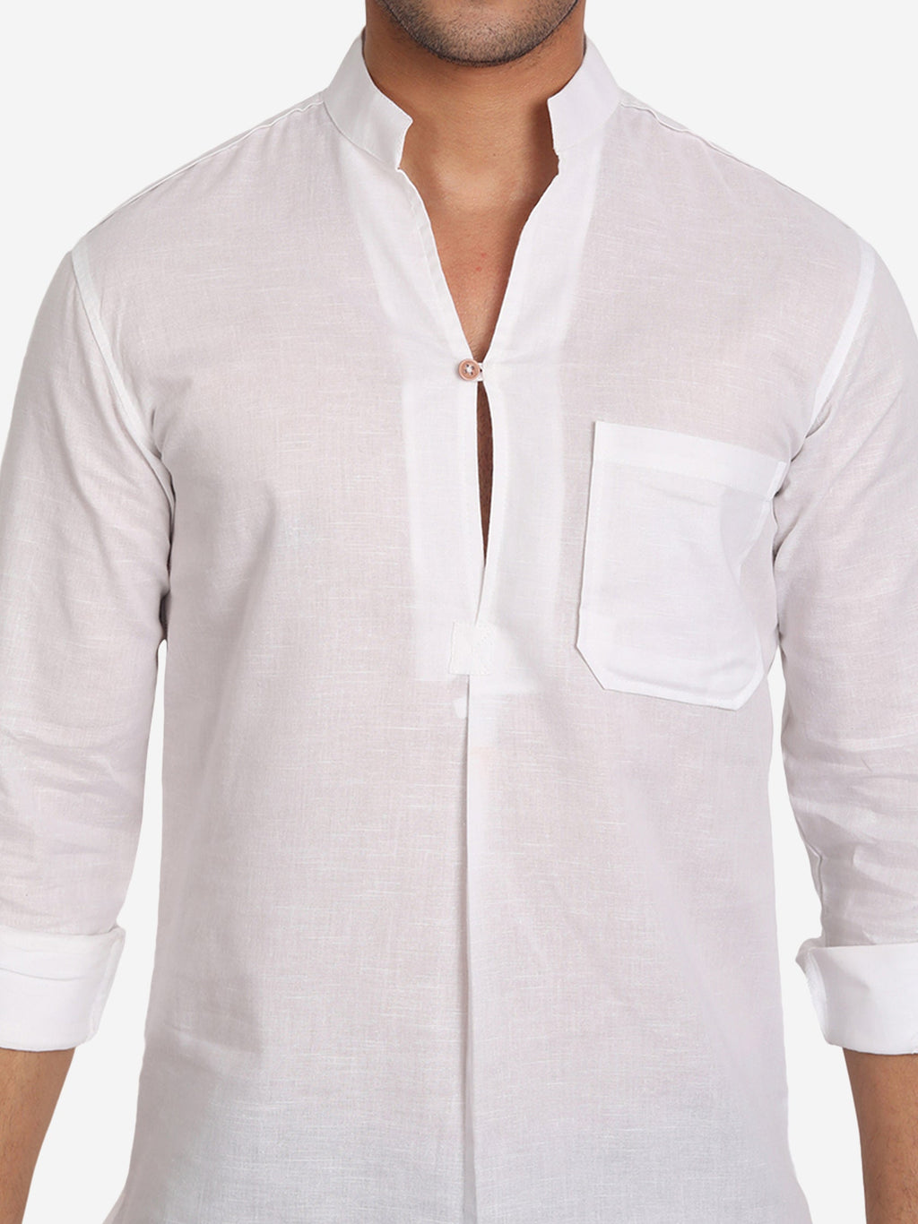BLUE ROBED Men Single Button Slim Fit Casual Kurta in White view 4