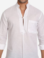 BLUE ROBED Men Single Button Slim Fit Casual Kurta in White view 4