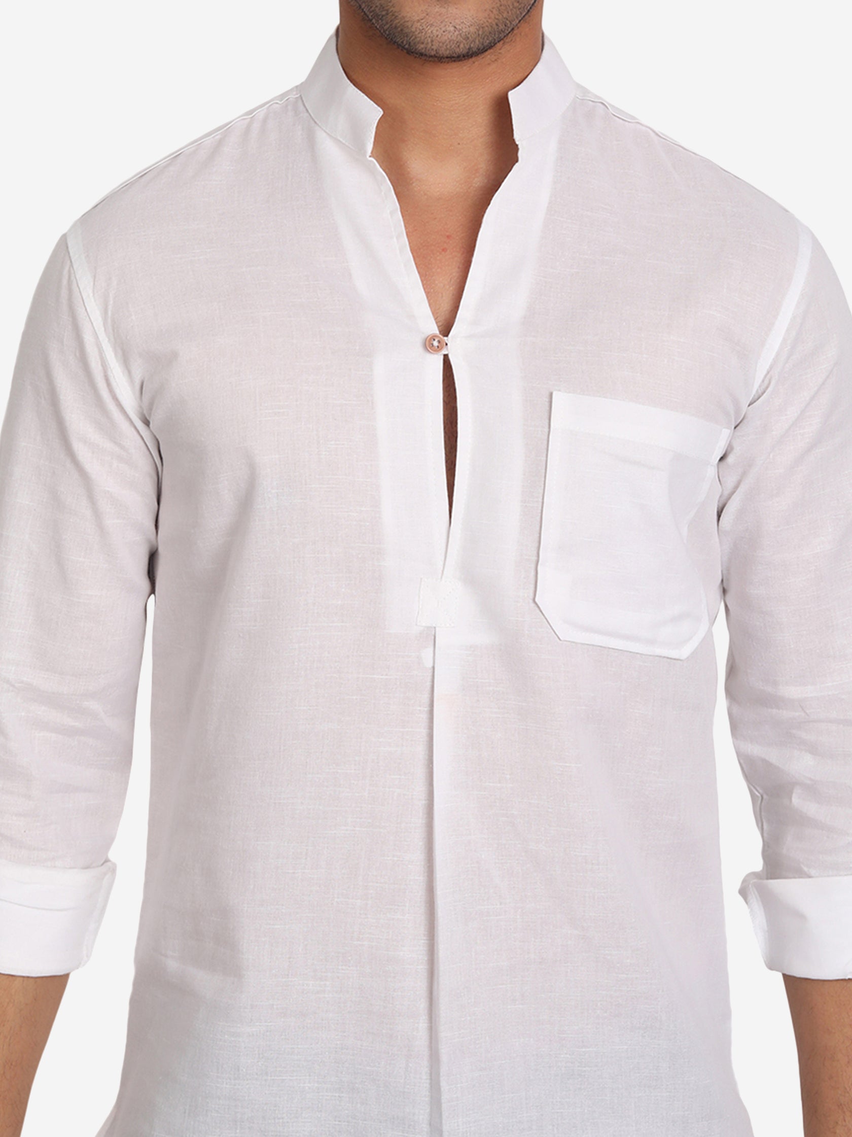 BLUE ROBED Men Single Button Slim Fit Casual Kurta in White view 4