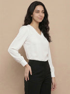 Women’s Crepe Formal Top | Elegant V-Neck Office Wear Blouse