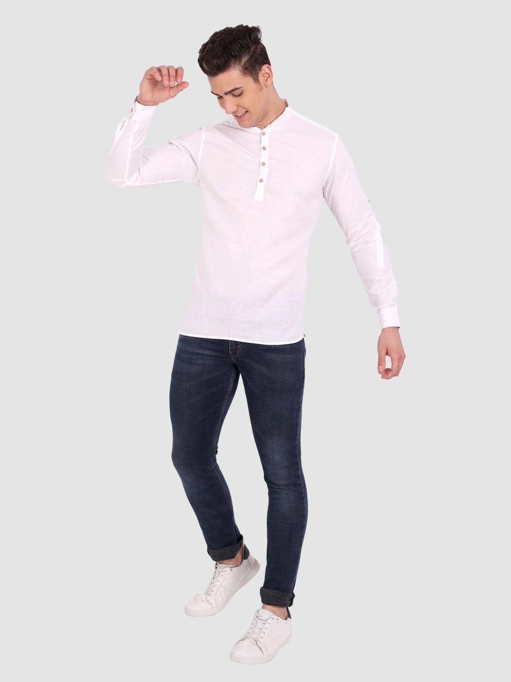 BLUE ROBED men's Casual Slim Fit Full Sleeve Cotton Kurta in White view 31