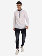 BLUE ROBED Men Slim Fit Contrast Collar Kurta in White view 5