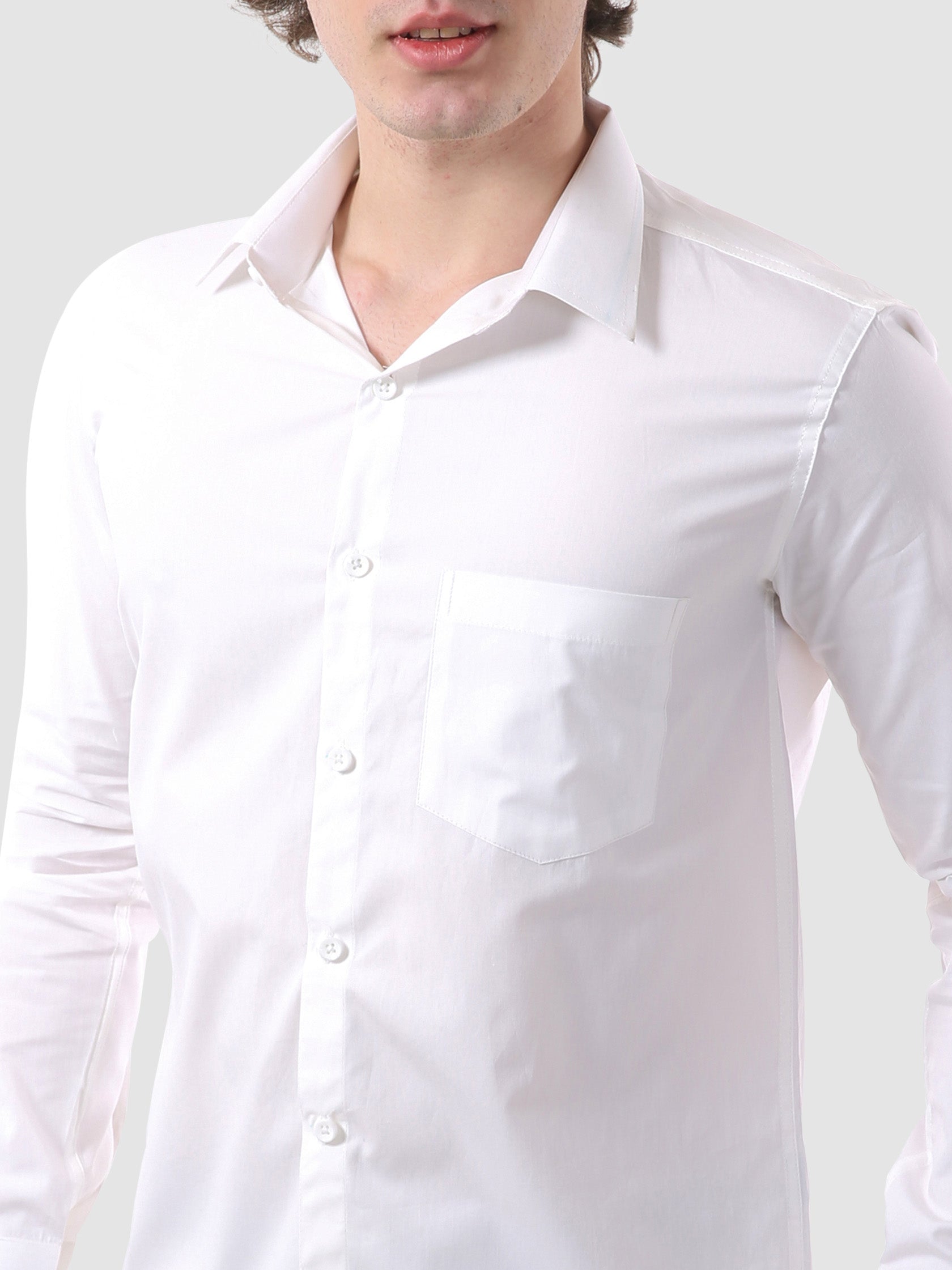 Men's Formal Full Sleeve Plain Shirt in White by BLUE ROBED, back view