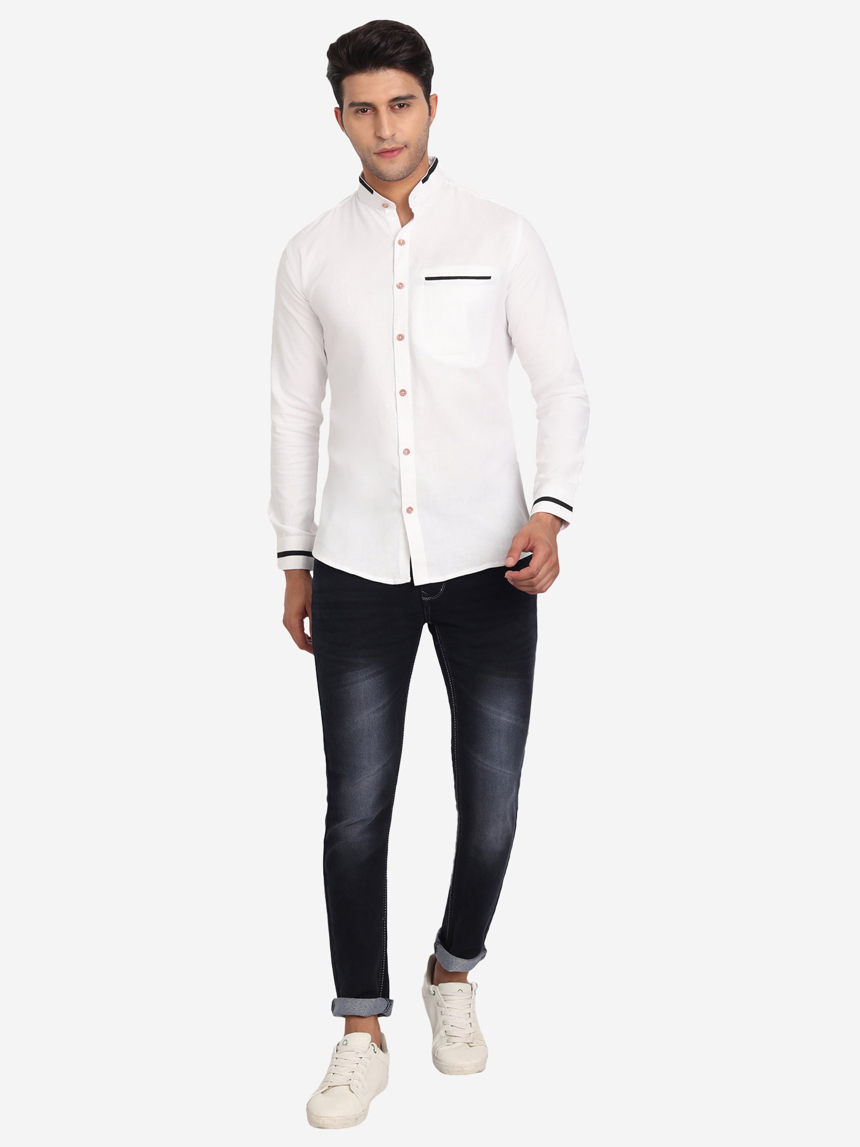 Men's Casual Shirt Full Sleeve Oxford Design Shirt in Black by BLUE ROBED, detail view