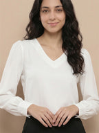 Women’s Crepe Formal Top | Elegant V-Neck Office Wear Blouse