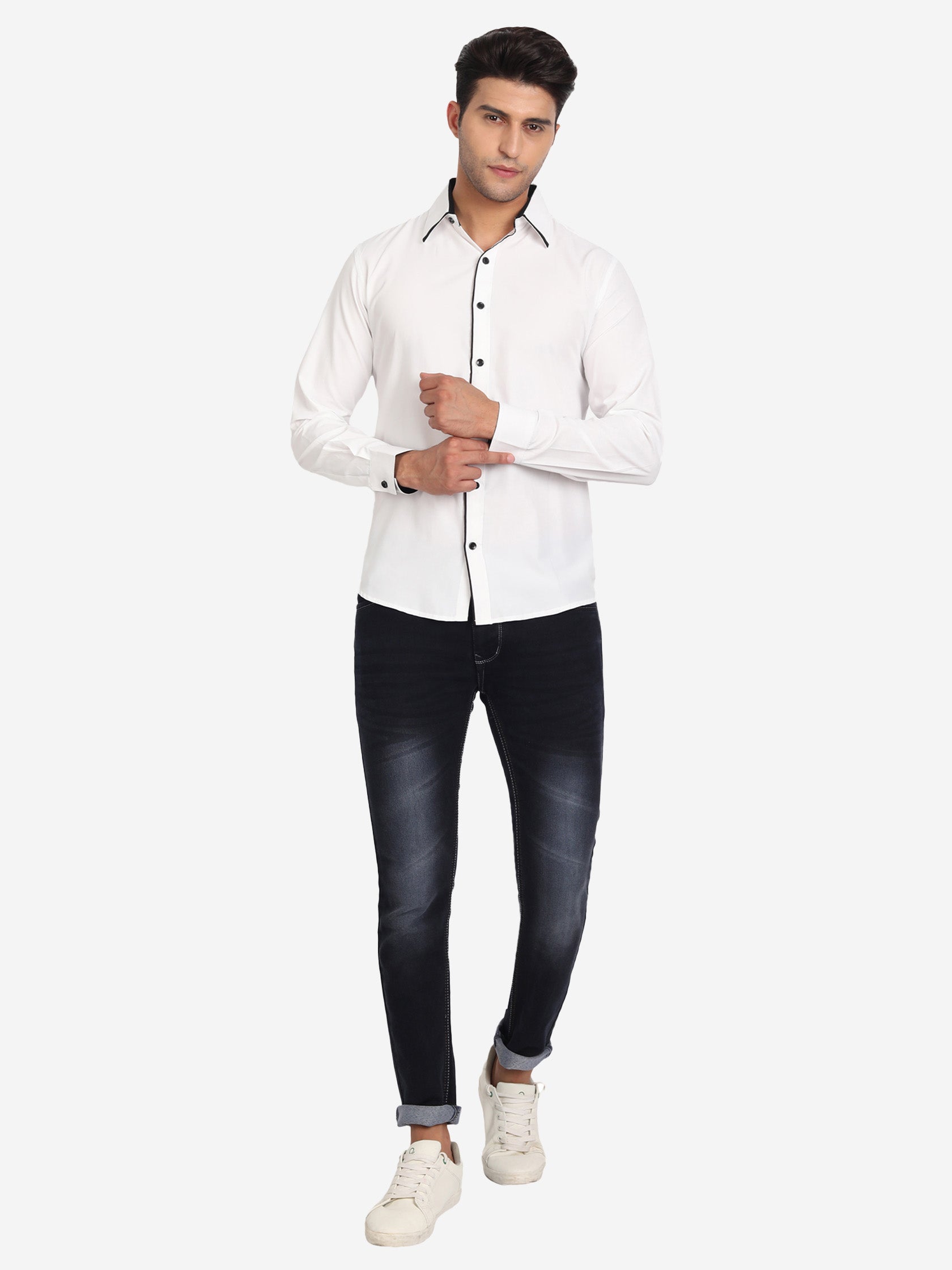 Men's Casual Full Sleeve XMan Shirt in White by BLUE ROBED, detail view