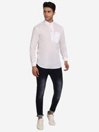 BLUE ROBED Men Pure Cotton Broad Placket Short Kurta in White view 11