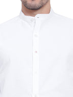 Men's Designer Contrast Button Slim Fit Cotton Shirt in White by BLUE ROBED, detail view