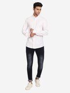 Men's Pure Cotton Mandarin Collar Casual Shirt in White by BLUE ROBED, detail view