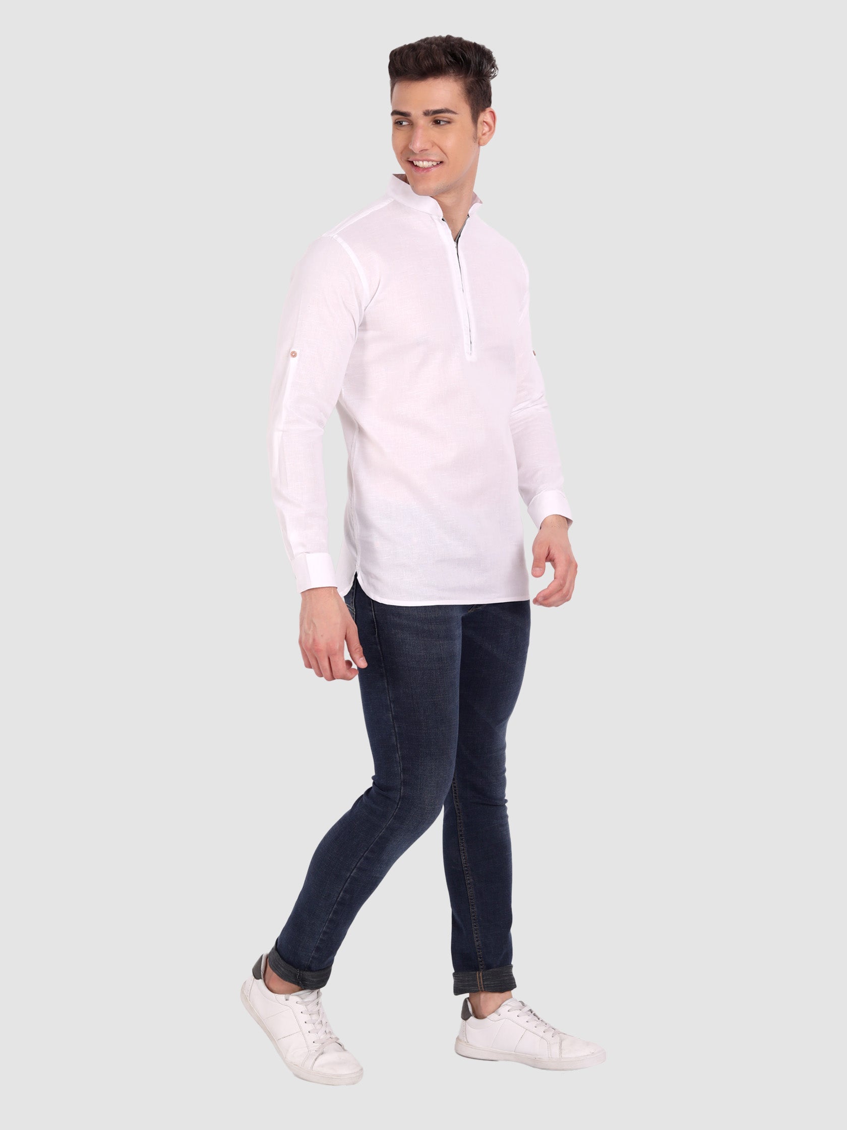 BLUE ROBED men's Casual ZIP Style Full Sleeve Cotton Kurta in White view 70