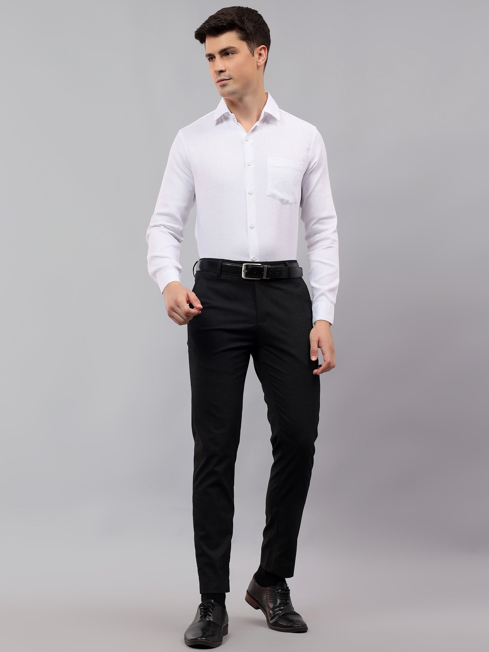 Men's Full Sleeve Spread Collar Premium Casual Shirt for Men in Black by BLUE ROBED, detail view