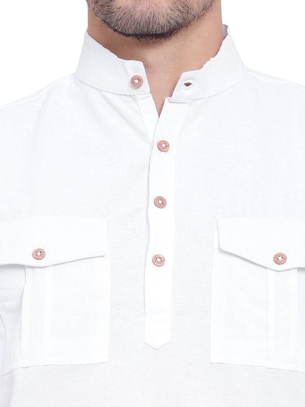 BLUE ROBED men's Casual Slim Fit Full Sleeve Double Pocket Cotton Kurta in White view 12