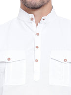 BLUE ROBED men's Casual Slim Fit Full Sleeve Double Pocket Cotton Trendy Kurta in White view 19