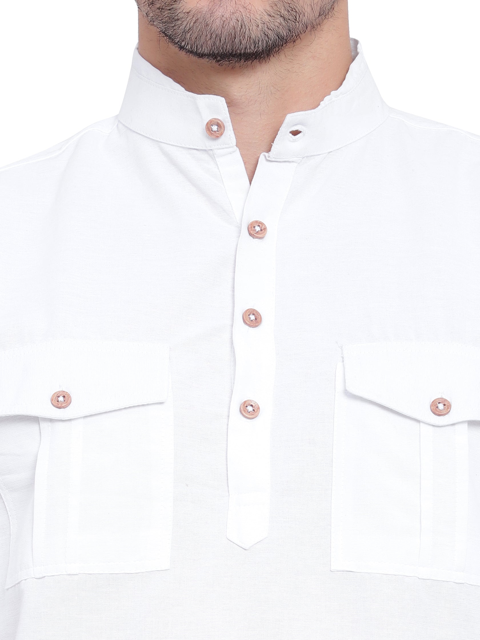 BLUE ROBED men's Casual Slim Fit Full Sleeve Double Pocket Cotton Trendy Kurta in White view 19