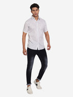 Men's Double Strip Half Sleeve Shirt in White by BLUE ROBED, detail view