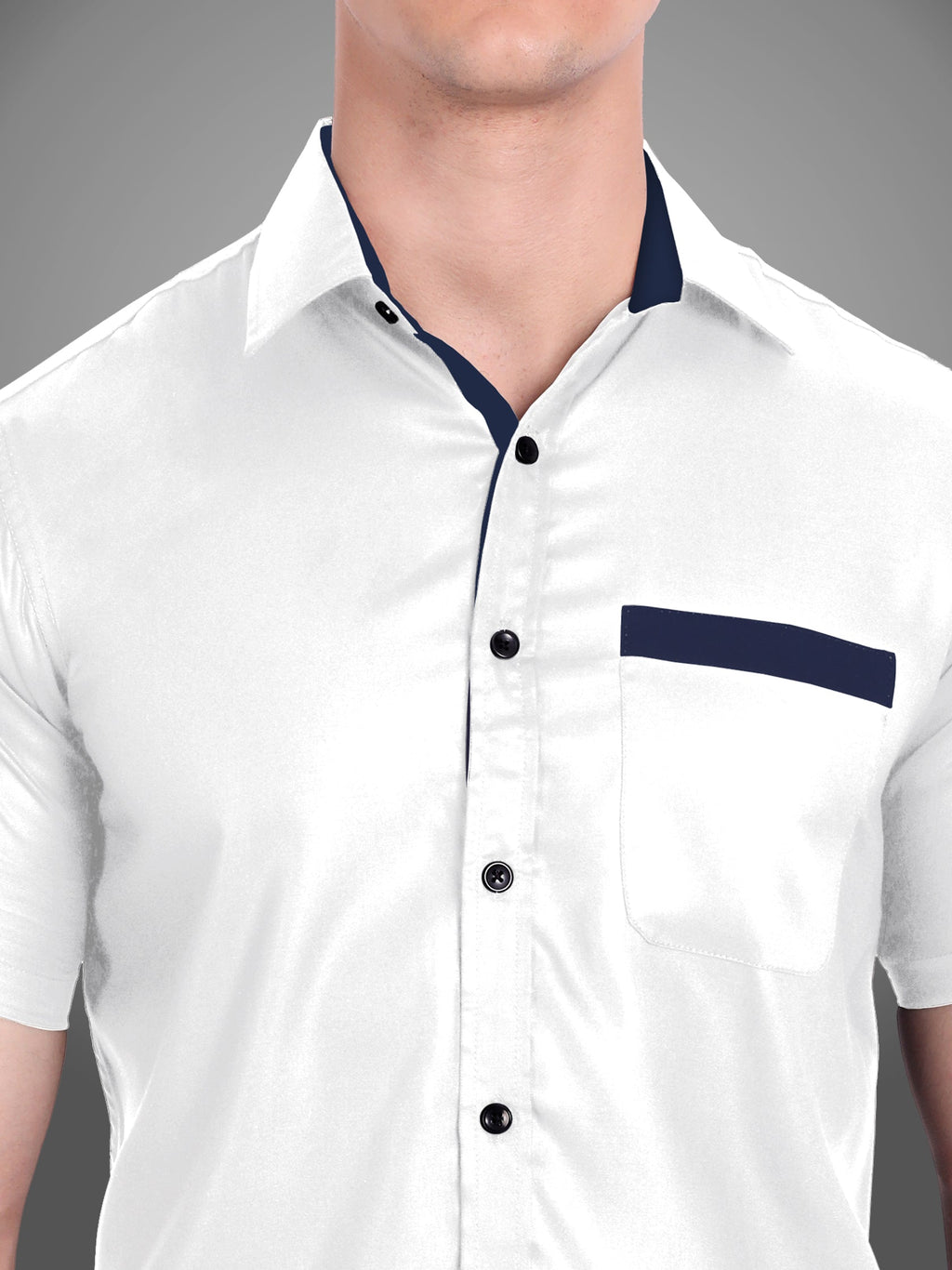 Men's Casual Half Sleeve Silver Button Shirt in Black by BLUE ROBED, front view