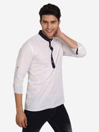 BLUE ROBED Men Slim Fit Contrast Collar Kurta in White view 6