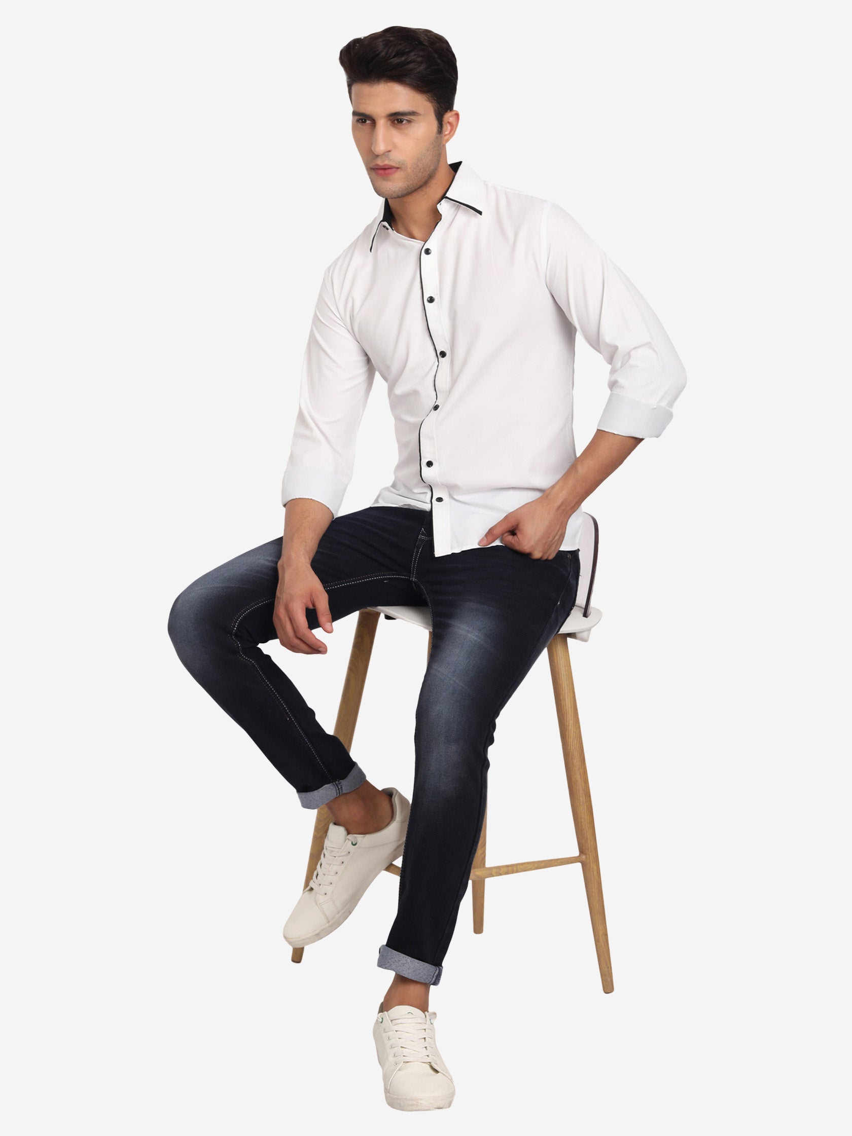 Men's Casual Full Sleeve XMan Shirt in White by BLUE ROBED, style view