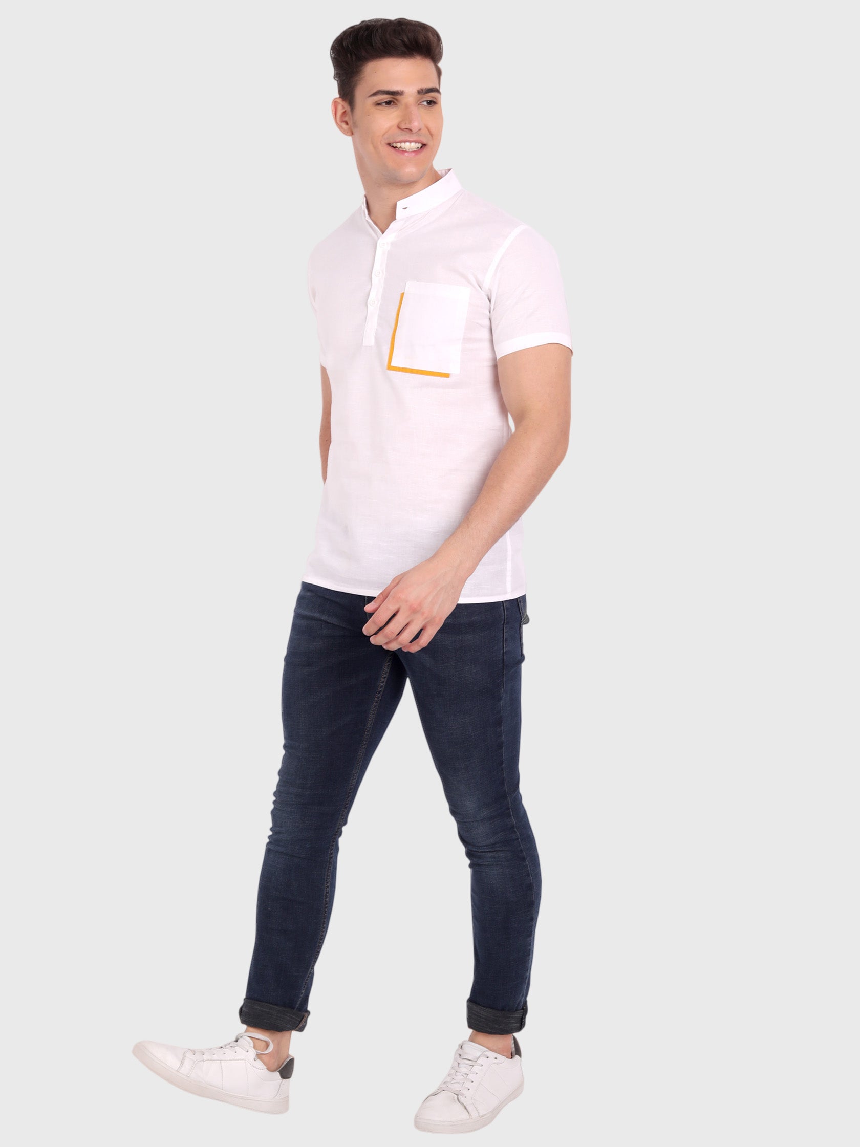 BLUE ROBED men's Casual Half Sleeve Slim Fit Kurta in White view 35