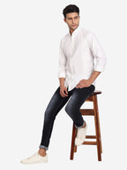 Men's Pure Cotton Mandarin Collar Casual Shirt in White by BLUE ROBED, style view