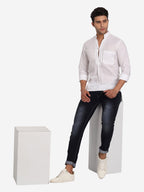 BLUE ROBED Men Single Button Slim Fit Casual Kurta in White view 6