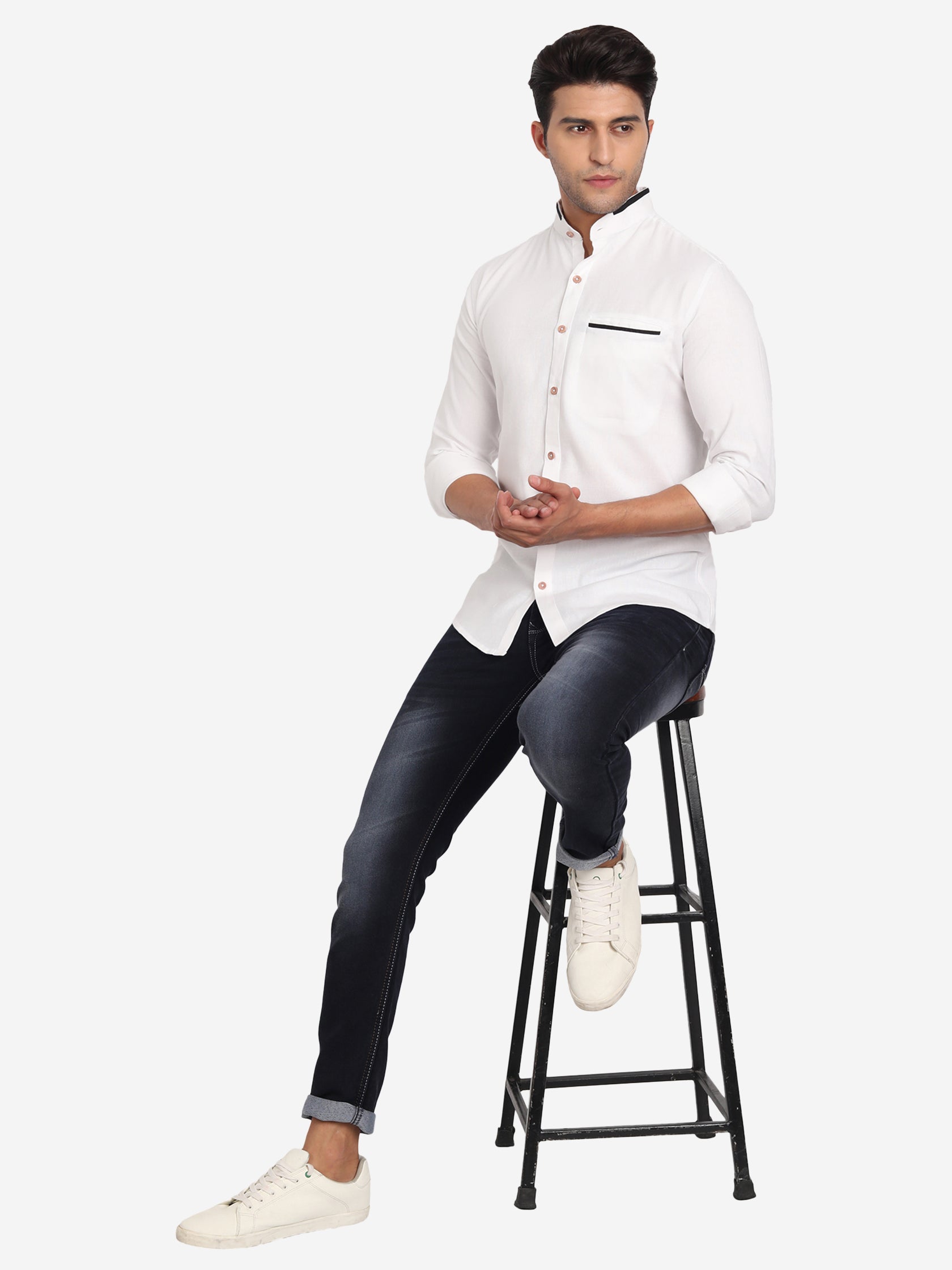 Men's Casual Shirt Full Sleeve Oxford Design Shirt in Black by BLUE ROBED, style view