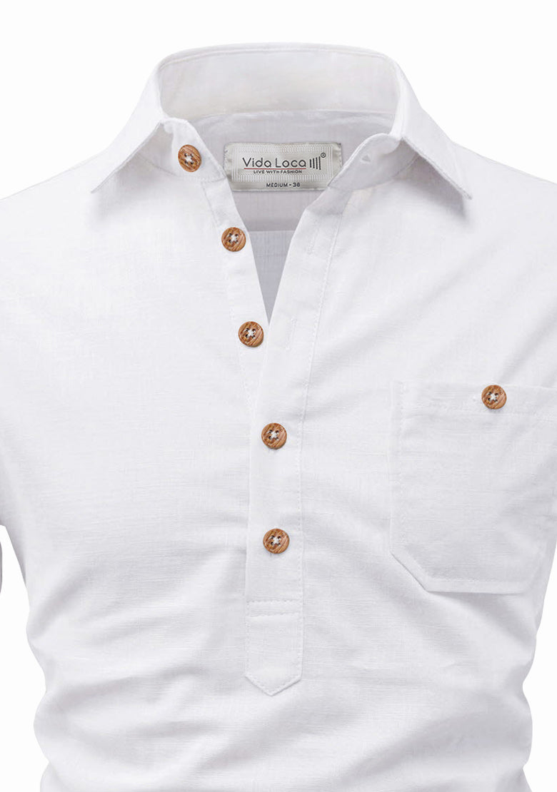 BLUE ROBED men's Full Sleeve Casual Cotton Kurta in White view 94