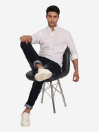BLUE ROBED Men Double Button Slim Fit Casual Kurta in White view 14