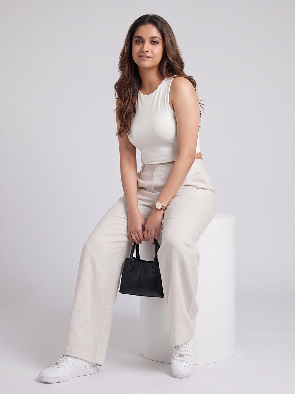 BLUE ROBED Cream Color Trousers For Women And Girls