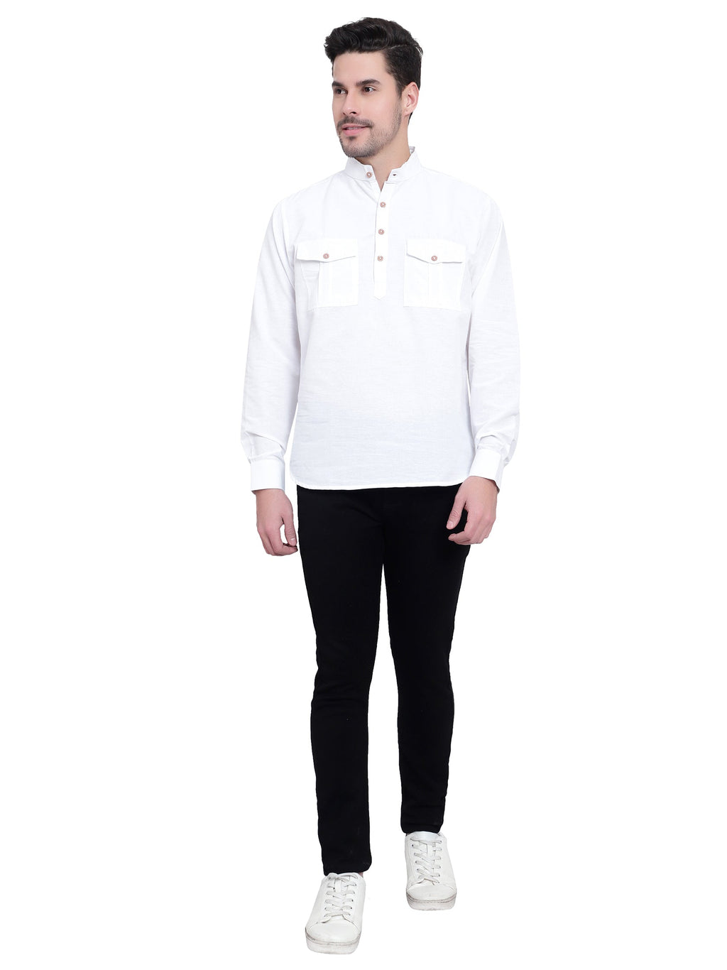 BLUE ROBED men's Casual Slim Fit Full Sleeve Double Pocket Cotton Trendy Kurta in White view 21