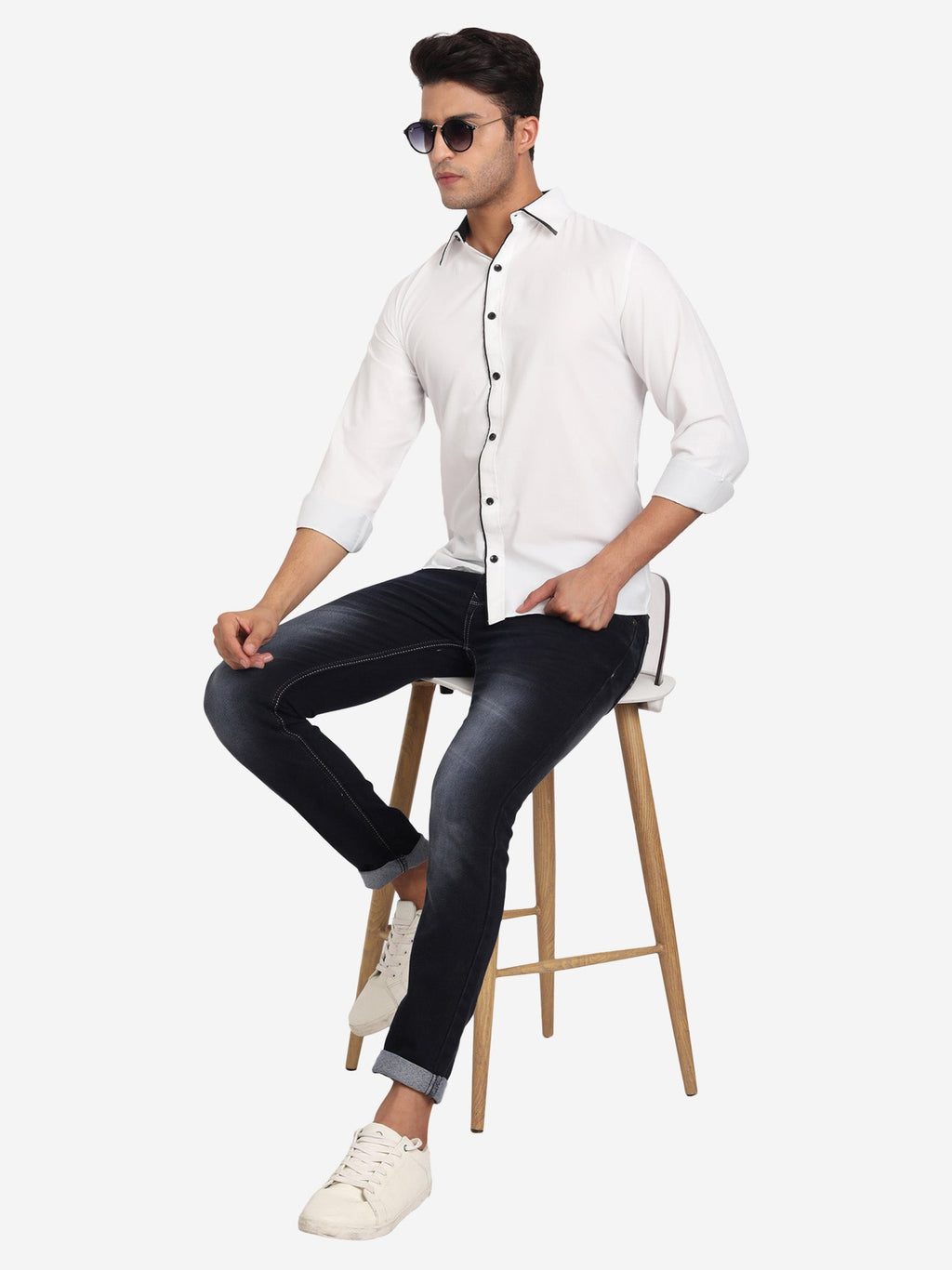 Men's Casual Full Sleeve XMan Shirt in White by BLUE ROBED, fit view