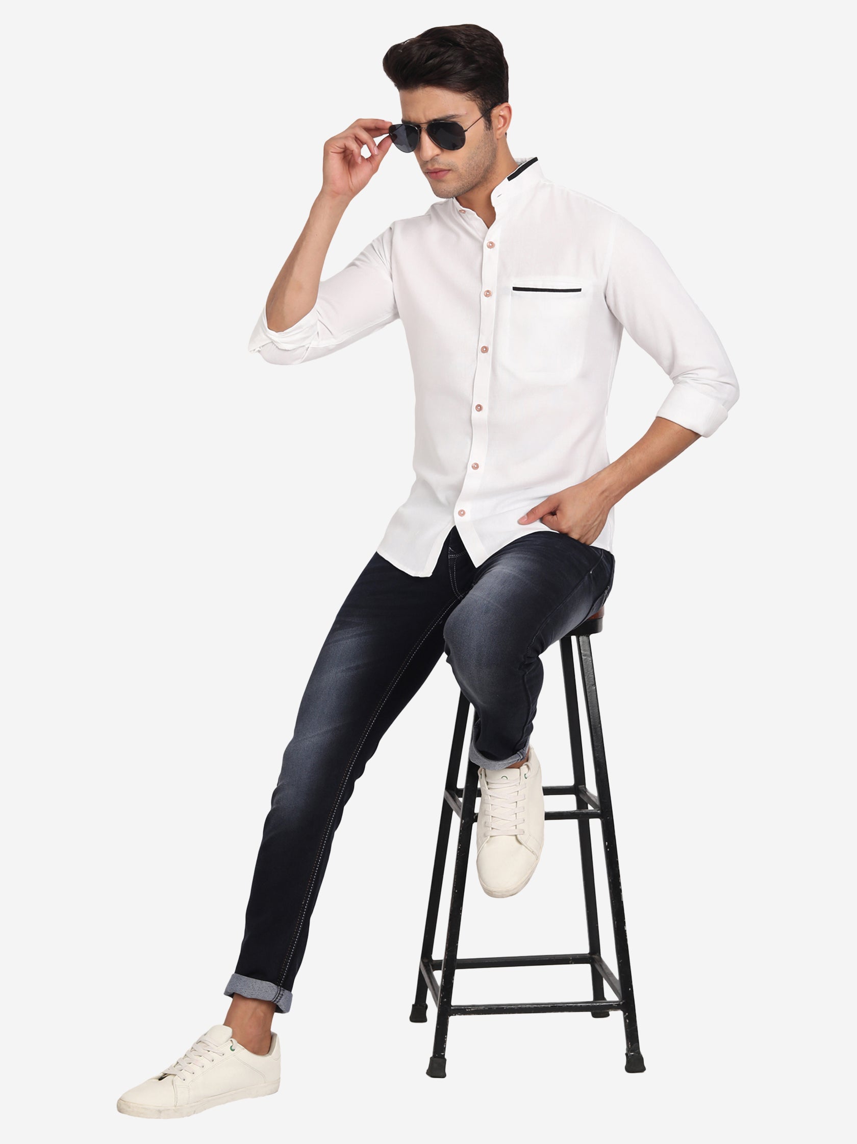 Men's Casual Shirt Full Sleeve Oxford Design Shirt in Black by BLUE ROBED, fit view
