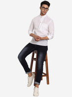 BLUE ROBED Men Pure Cotton Broad Placket Short Kurta in White view 13