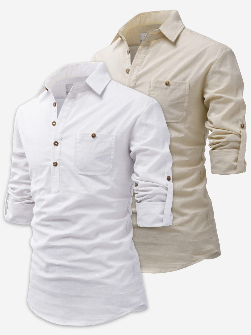 BLUE ROBED men's Casual Slim Fit Full Sleeve Cotton Kurta (Pack 2) in White style B view 2