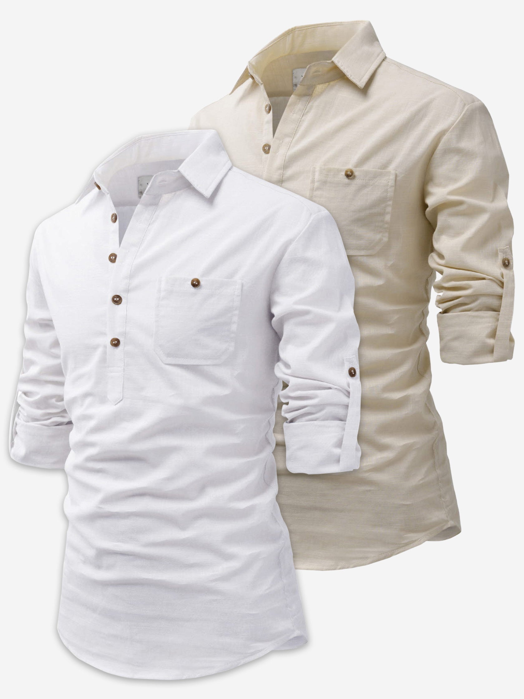 BLUE ROBED men's Casual Slim Fit Full Sleeve Cotton Kurta (Pack 2) in White style B view 2